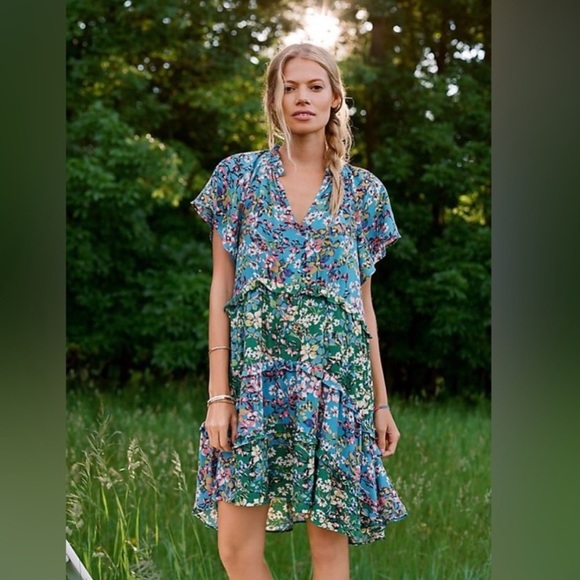 Anthropologie robin floral tiered mini dress size XS - Picture 1 of 6